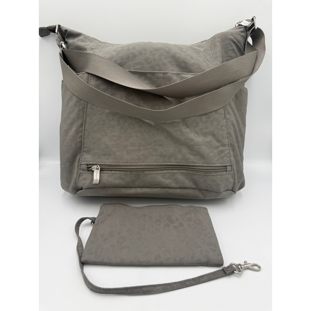 Baggallini Gray Leopard Shoulder Crossbody Bag Purse w/ Matching Wristlet